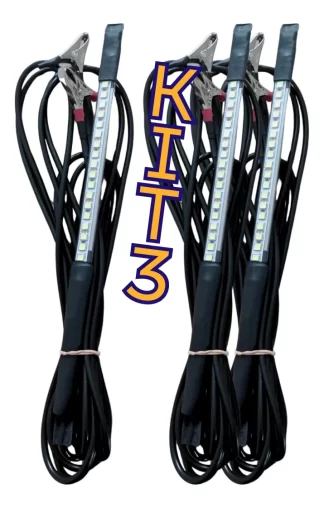 Kit 3 Led P/ Mecânico C/ Imãs E 4,30m Fio 12v Garra Jacaré 12v